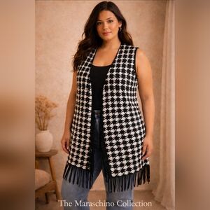Attitudes by Renee Houndstooth Fringe Vest | Plus 1X | NWT